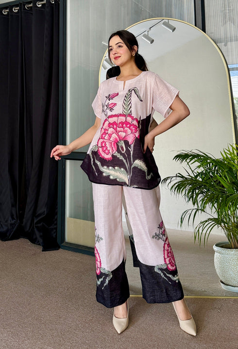 Beige Black Summer Co Ord Set